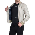 Dolce & Gabbana Cream Leather Bomber Blouson Full Zip Jacket JKT3657-48