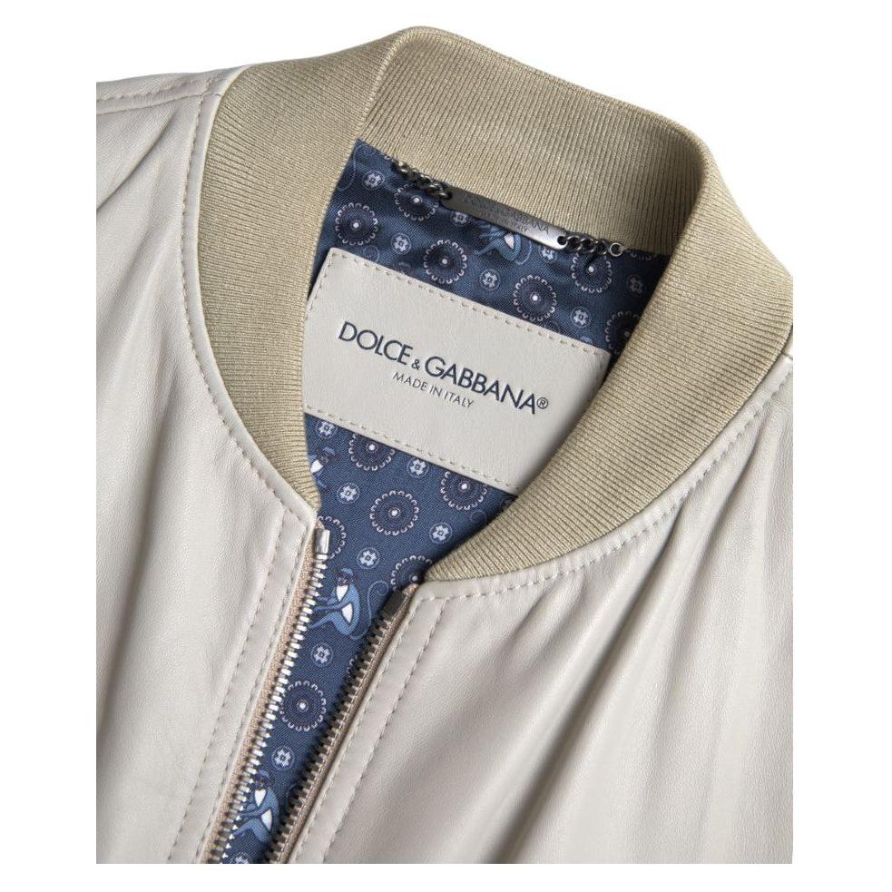 Dolce & Gabbana Cream Leather Bomber Blouson Full Zip Jacket JKT3657-48