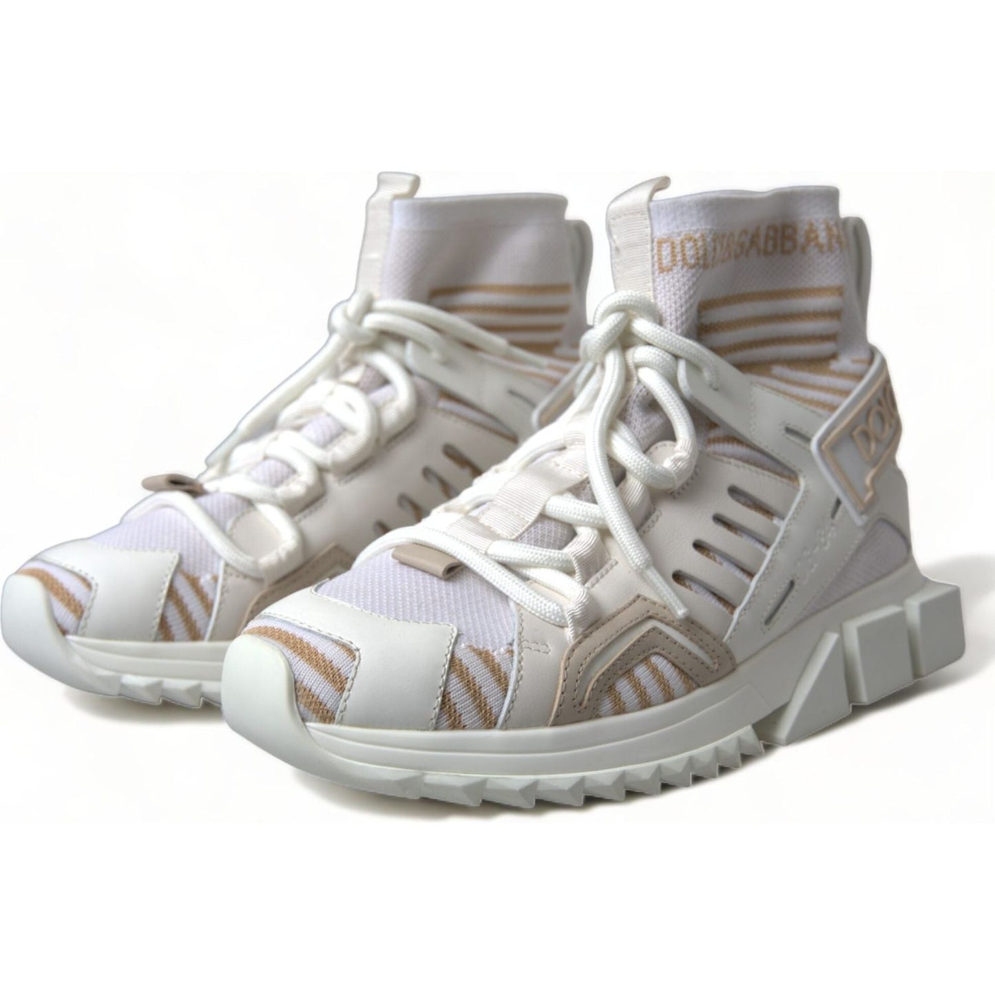 Dolce & Gabbana White Beige Sorrento Socks Sneakers Shoes LA10217-37