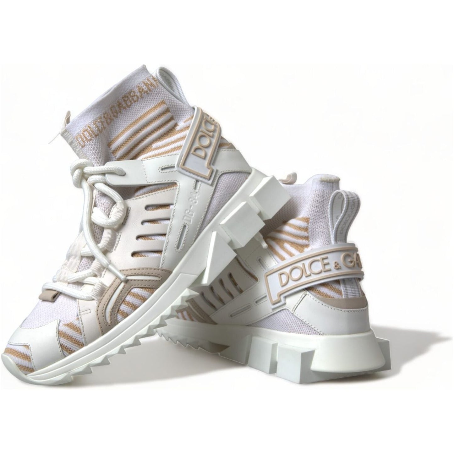 Dolce & Gabbana White Beige Sorrento Socks Sneakers Shoes LA10217-37