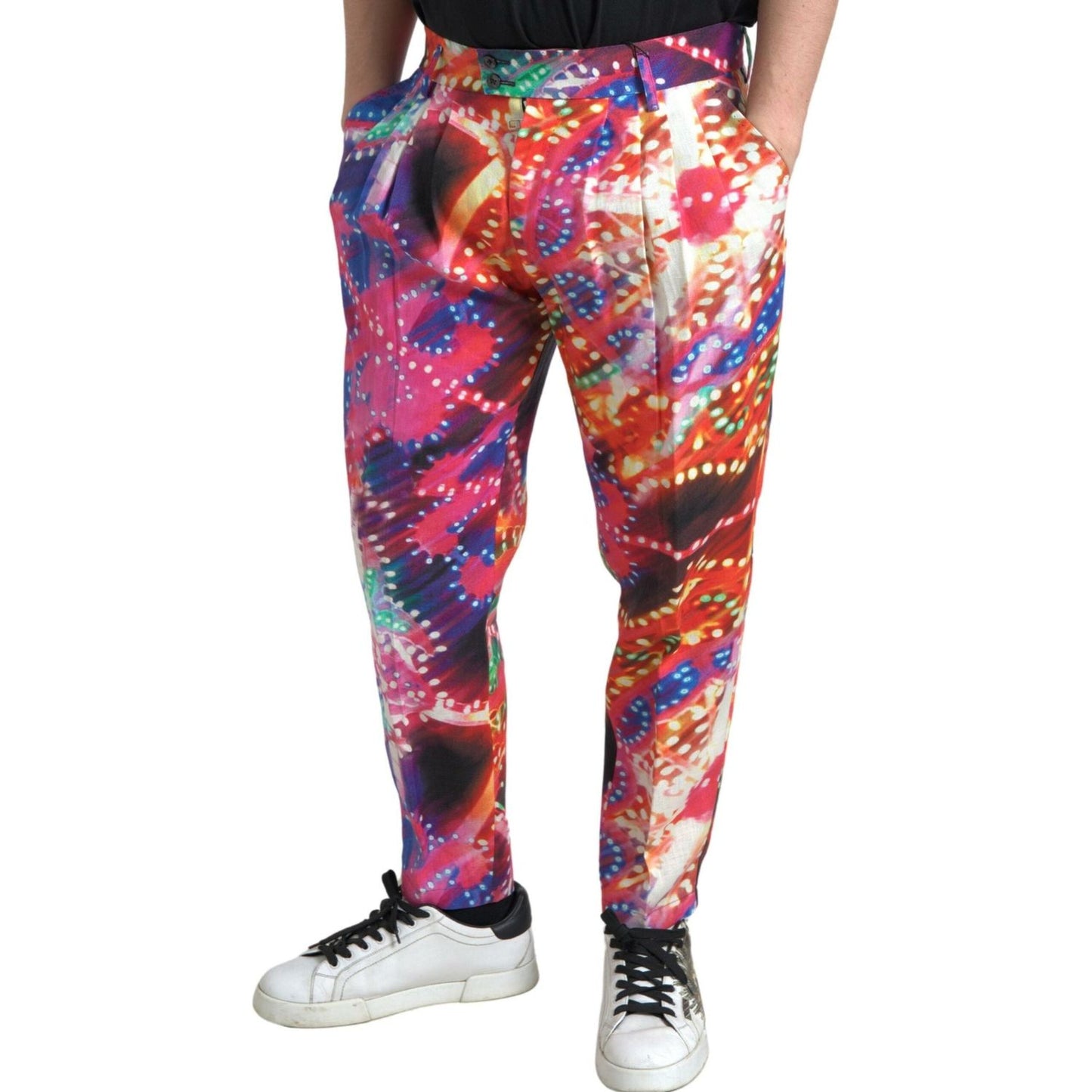 Dolce & Gabbana Multicolor Printed Linen Men Trouser Pants PAN74849-46
