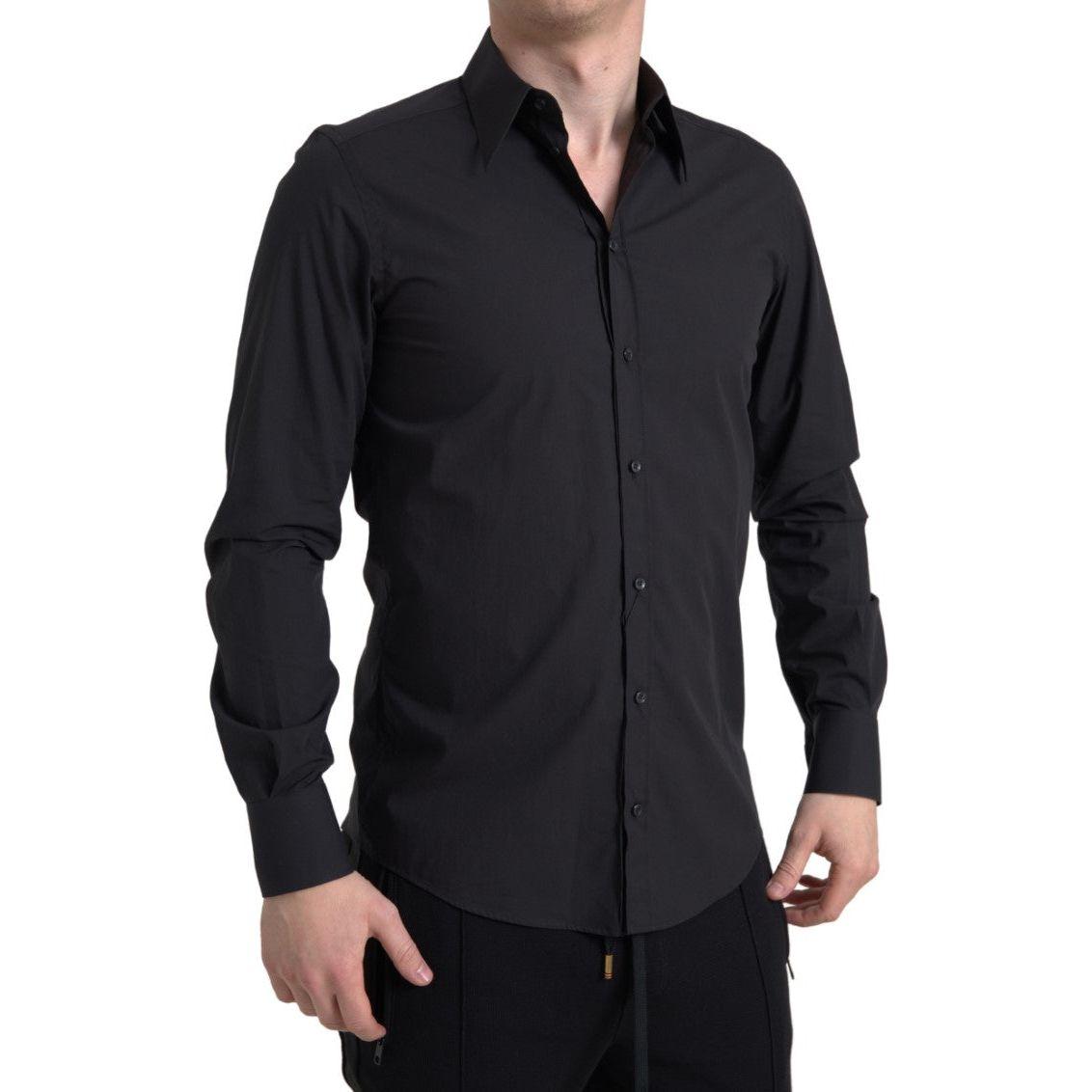 Dolce & Gabbana Black Cotton Men Long Sleeves MARTINI Shirt TSH84197-39