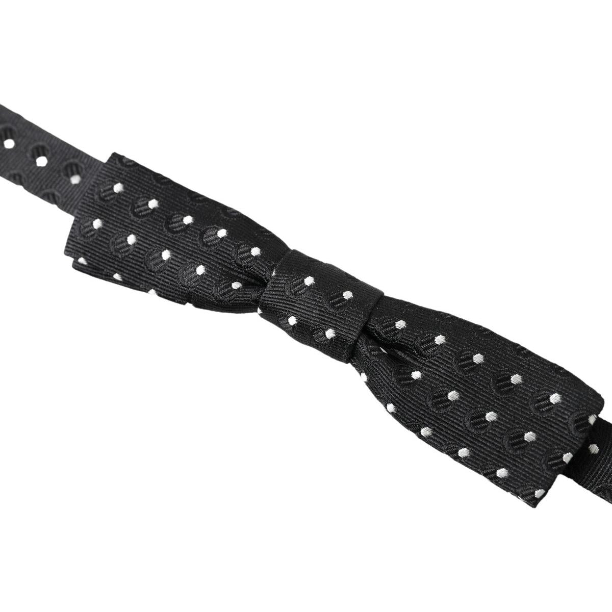 Dolce & Gabbana Black Polka Dot Silk Adjustable Men Neck Papillon Bow Tie FT3799