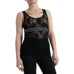 Dolce & Gabbana Black Logo Stripe Lace Sleeveless Tank Top TSH84270-40