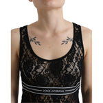 Dolce & Gabbana Black Logo Stripe Lace Sleeveless Tank Top TSH84270-40