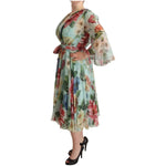 Dolce & Gabbana Multicolor Green Floral Silk Wrap Midi Dress DR28304-42
