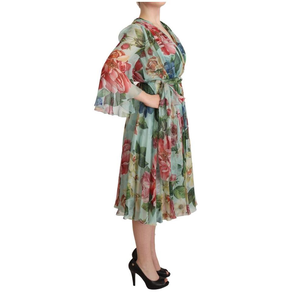 Dolce & Gabbana Multicolor Green Floral Silk Wrap Midi Dress DR28304-42