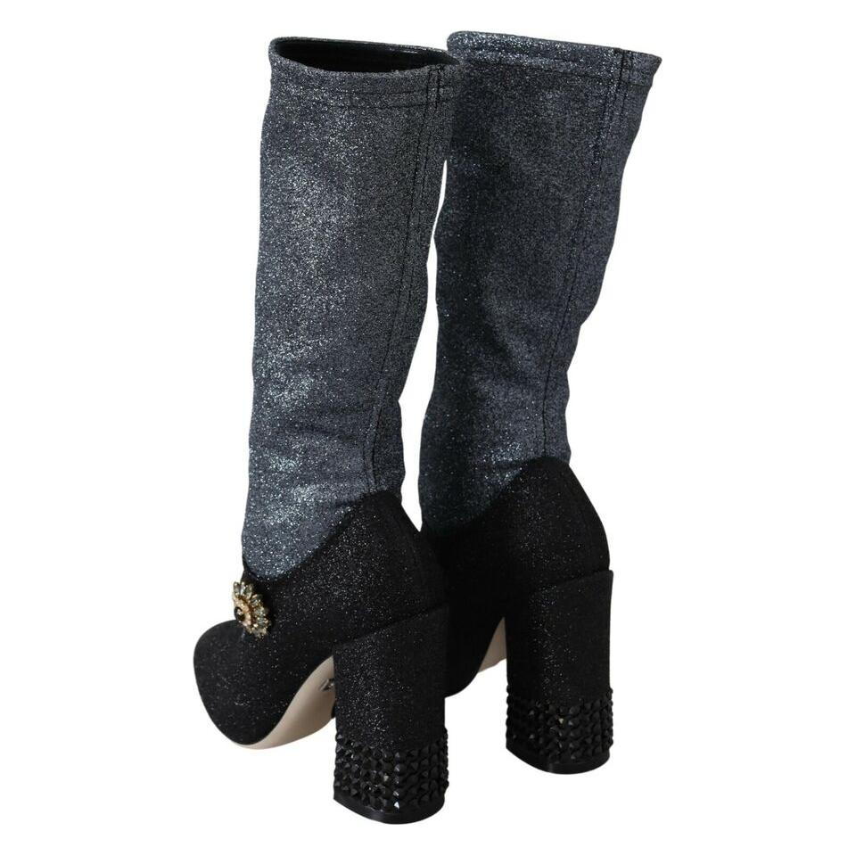 Dolce & Gabbana Black Crystal Mary Janes Booties Shoes LA6441-37