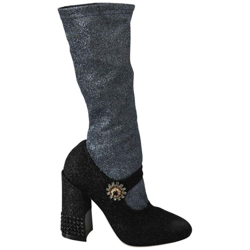 Dolce & Gabbana Black Crystal Mary Janes Booties Shoes LA6441-37
