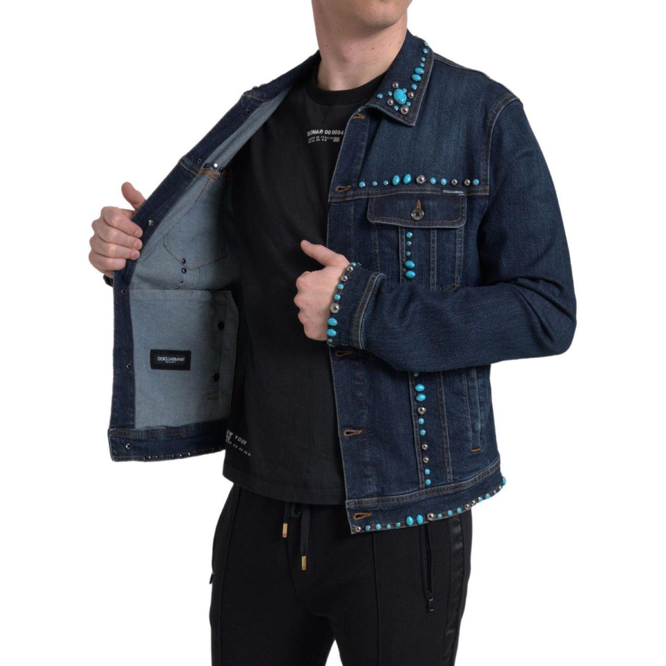 Dolce & Gabbana Blue Denim Turquoise Stones Studded Jacket JKT3667-48