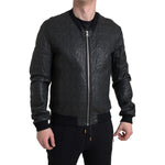 Dolce & Gabbana Black Leather Full Zip Bomber Coat Jacket JKT3672