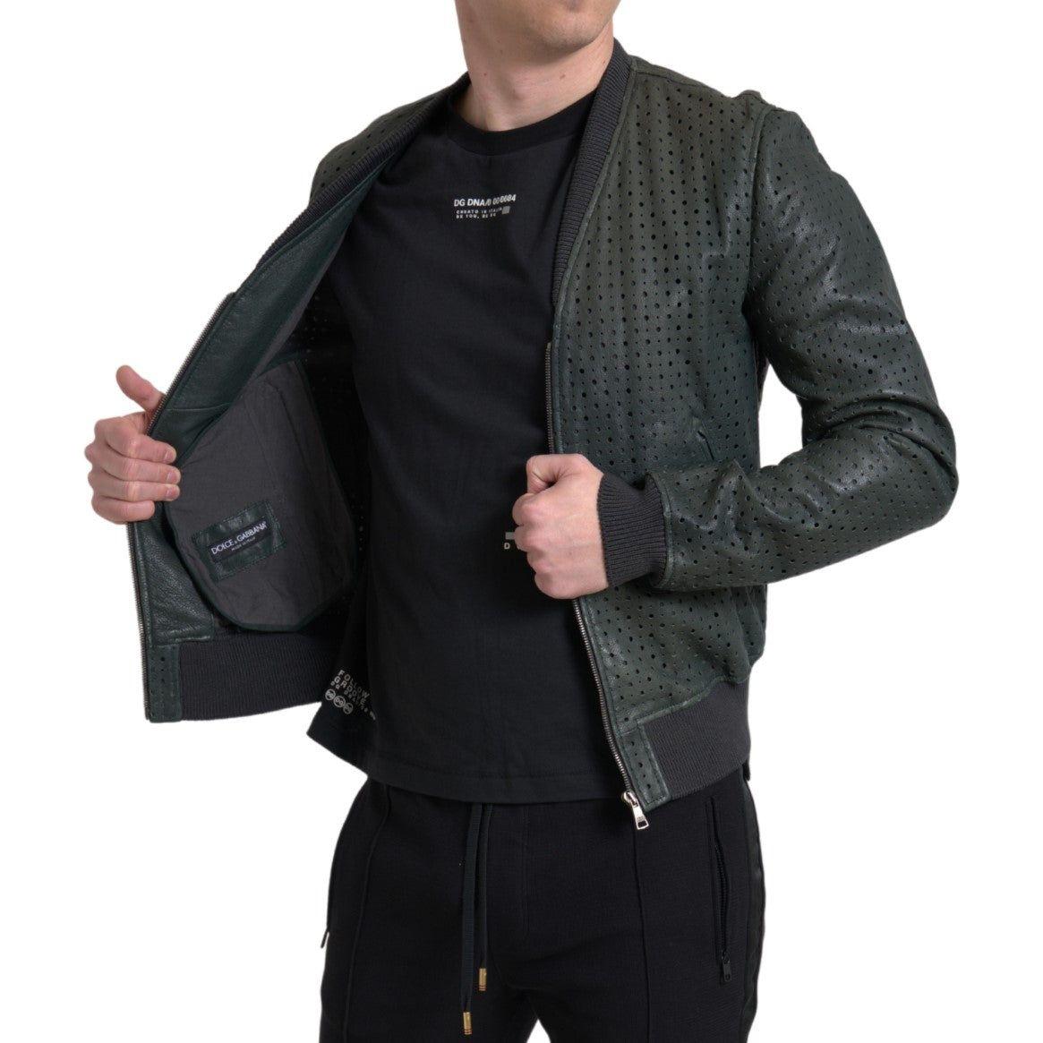Dolce & Gabbana Green Perforated Leather Bomber Jacket JKT3674-44