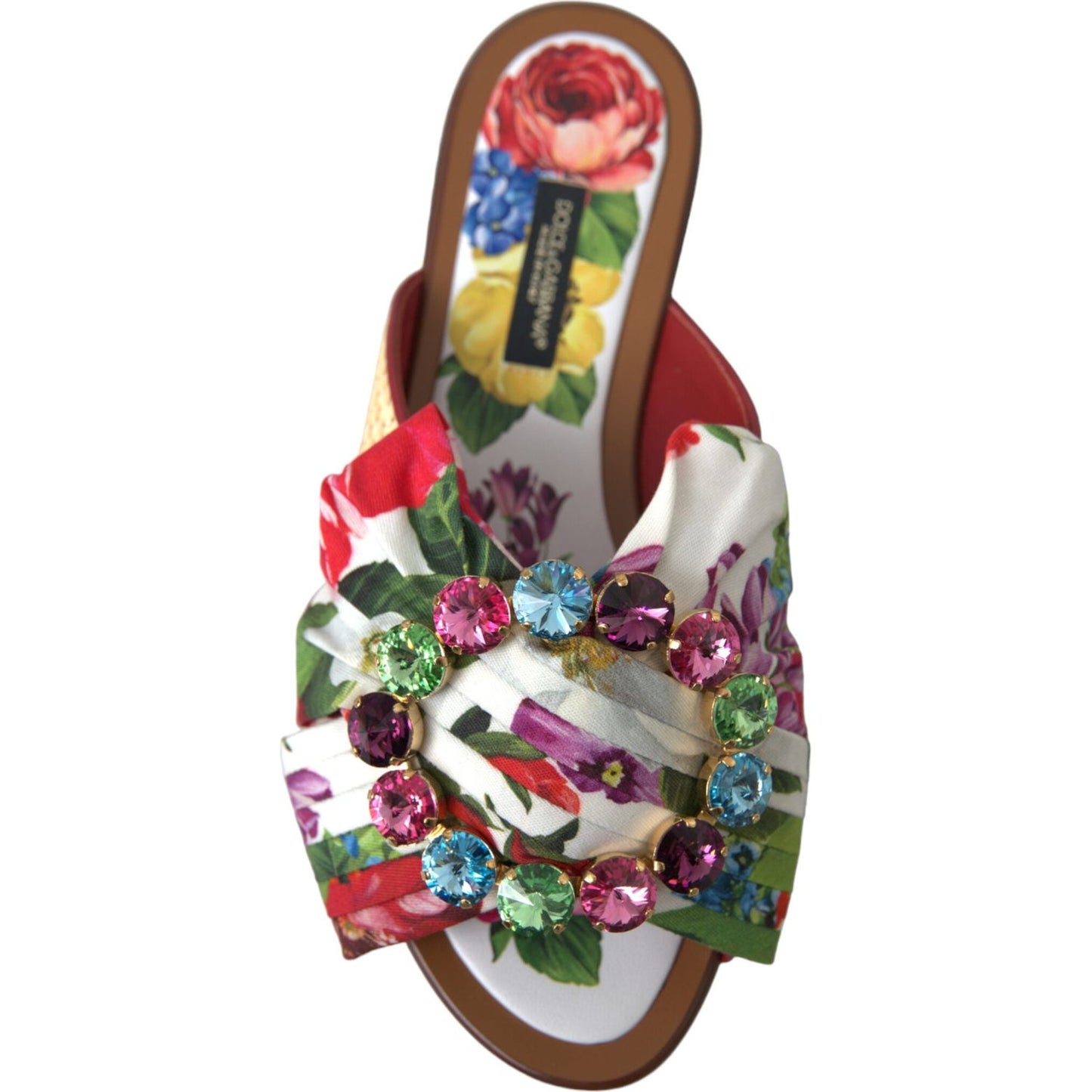Dolce & Gabbana Multicolor Floral Flats Crystal Sandals Shoes LA10345-35.5