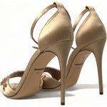 Dolce & Gabbana Gold Satin Ankle Strap Crystal Sandals Shoes LA10358-37