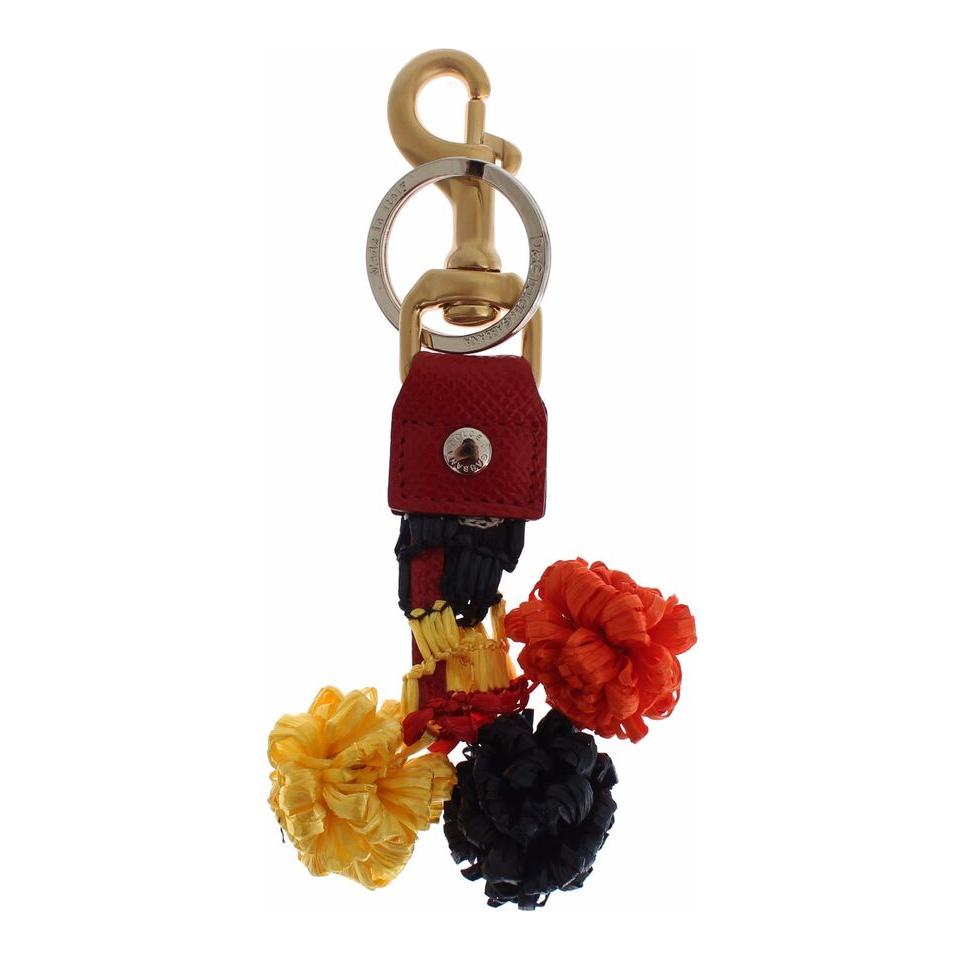 Dolce & Gabbana Gold Yellow Raffia Leather Clasp Finder Chain Keyring SIG18378