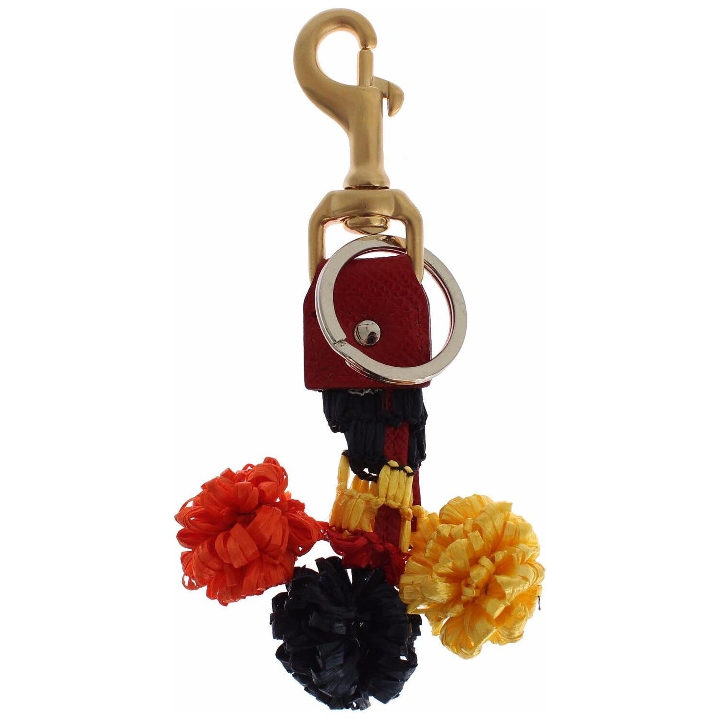 Dolce & Gabbana Gold Yellow Raffia Leather Clasp Finder Chain Keyring SIG18378