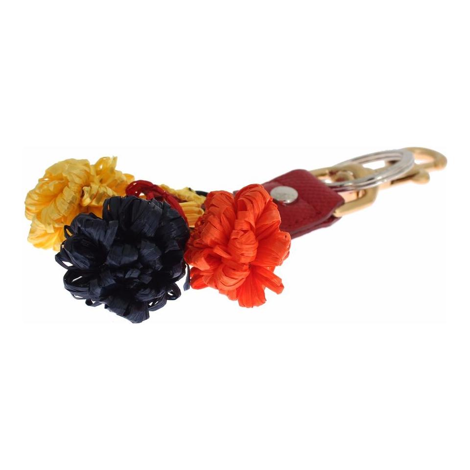 Dolce & Gabbana Gold Yellow Raffia Leather Clasp Finder Chain Keyring SIG18378