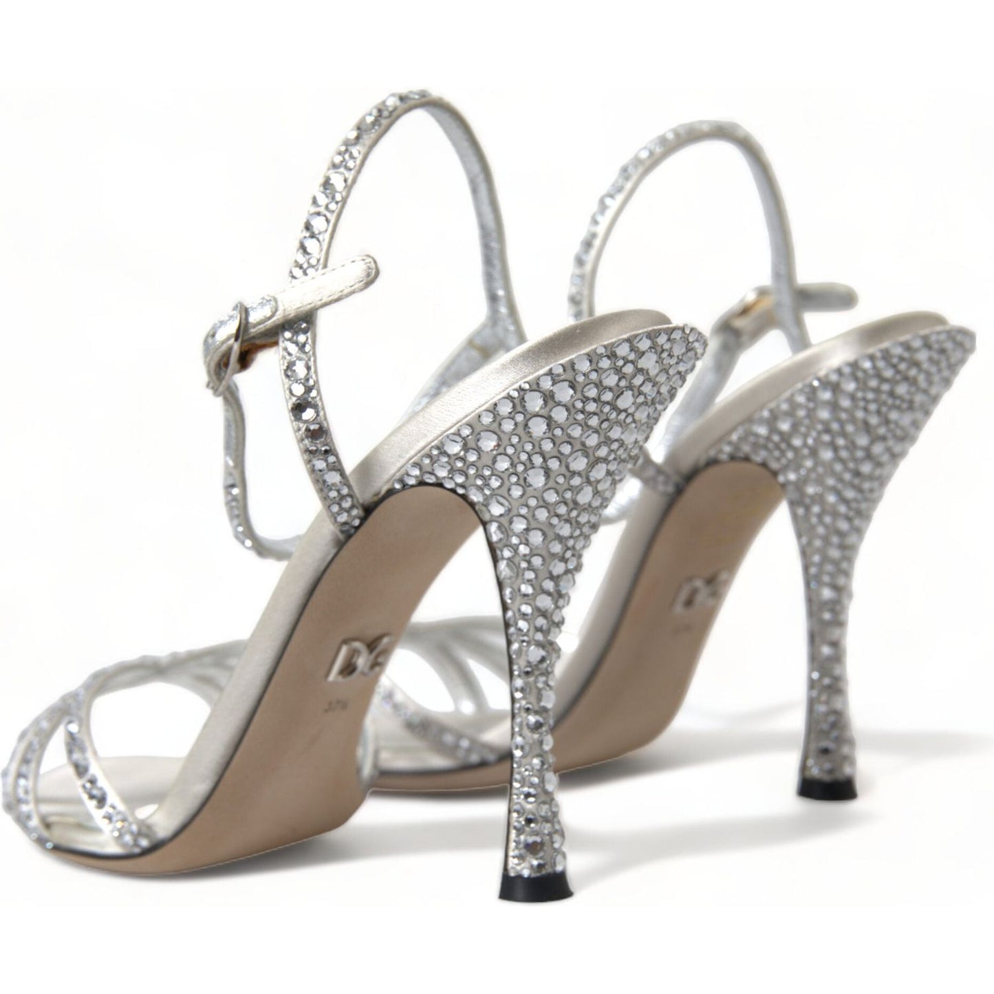 Dolce & Gabbana Dolce & Gabbana Elegant Crystal Embellished Heels Sandals LA10368-39 1728,67345645728,Dolce & Gabbana,EU36/US5.5,EU39/US8.5,EU40/US9.5,Material: 31% Silk 67% Viscose 2% Leather,New with tags,Sandals - Women - Shoes,Shoes,Silver,Women,Women