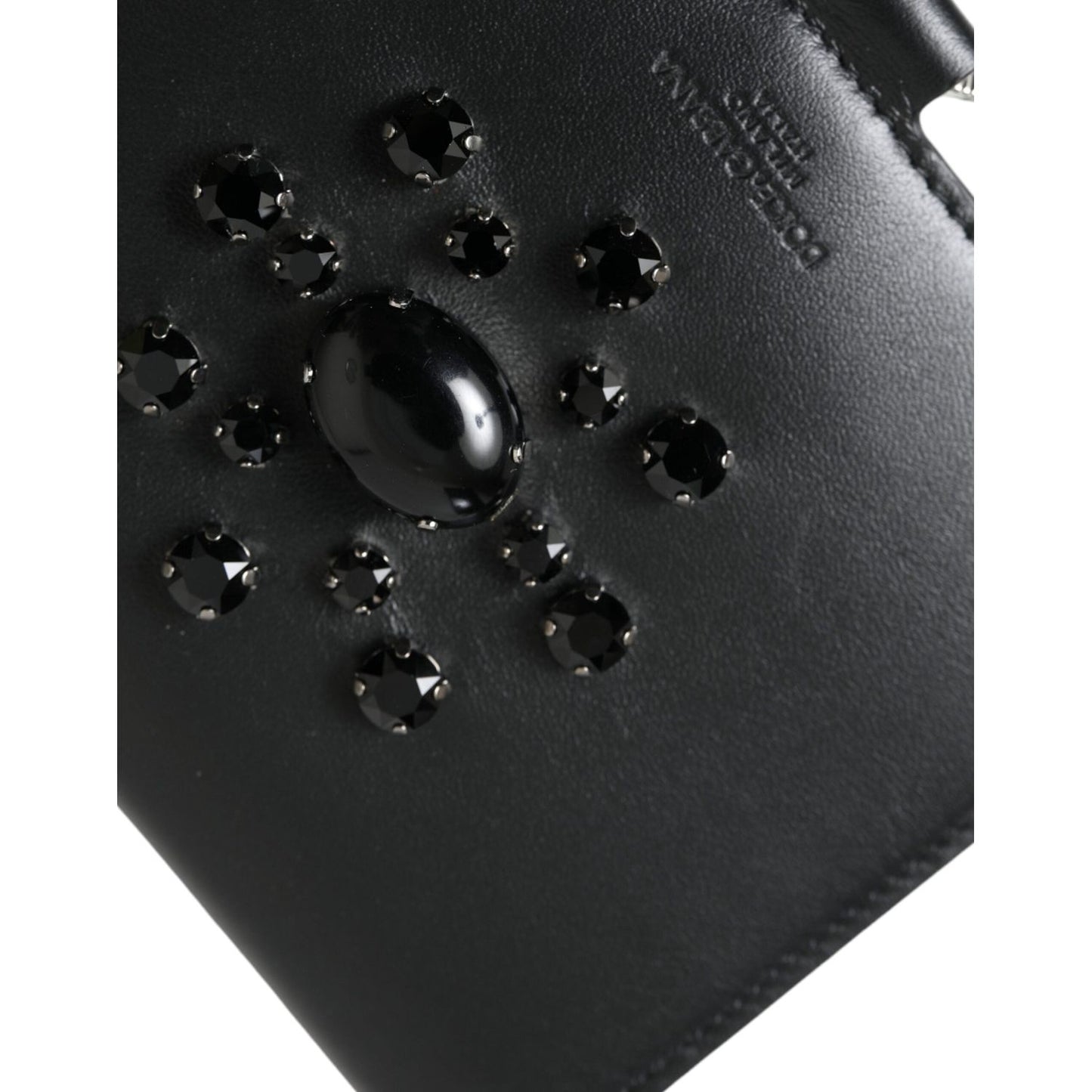 Dolce & Gabbana Black Leather Crystal Embellished Card Holder Wallet BAG1285