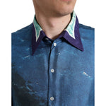 Dolce & Gabbana Blue Ocean Print Silk Collared Button Down Shirt TSH84736-42