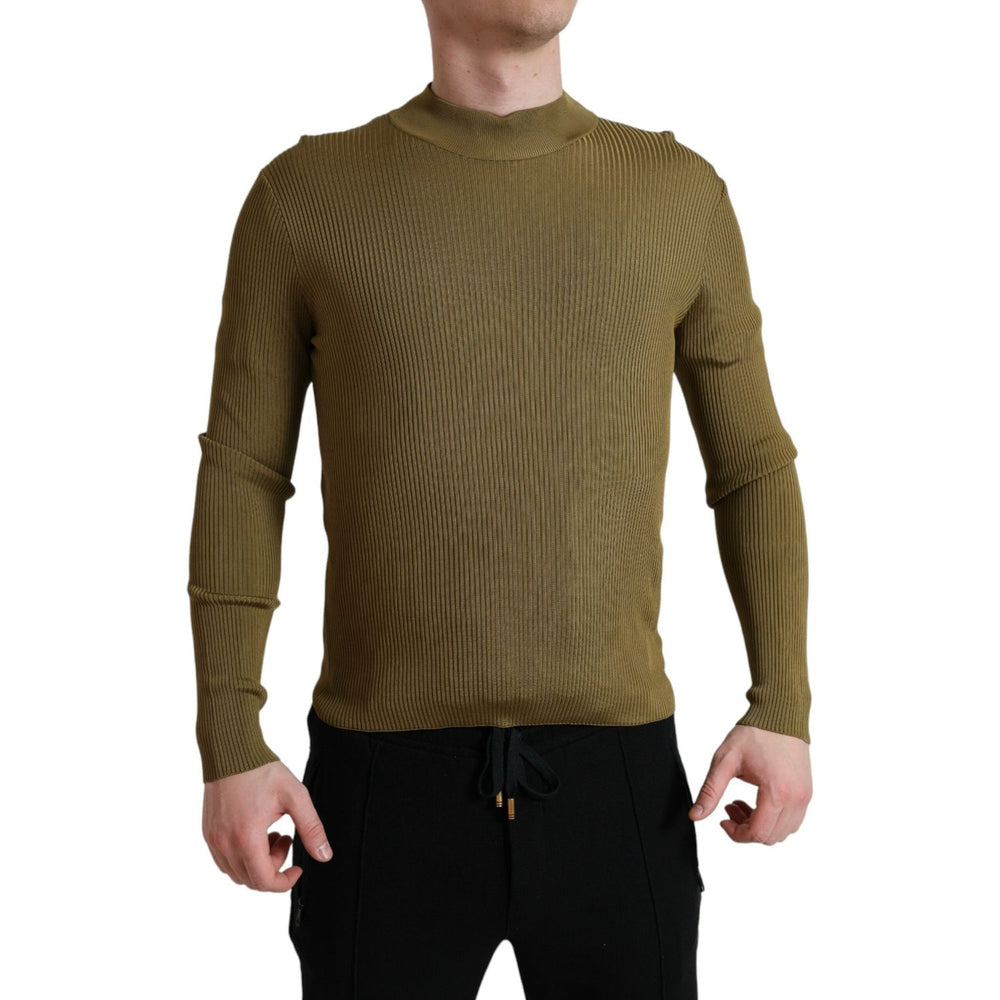 Dolce & Gabbana Army Green Viscose Crewneck Pullover Sweater TSH84754-48
