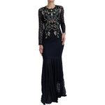 Dolce & Gabbana Blue Crystal Floral Lace Long Gown Dress DR1665-38