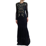 Dolce & Gabbana Blue Crystal Floral Lace Long Gown Dress DR1665-38