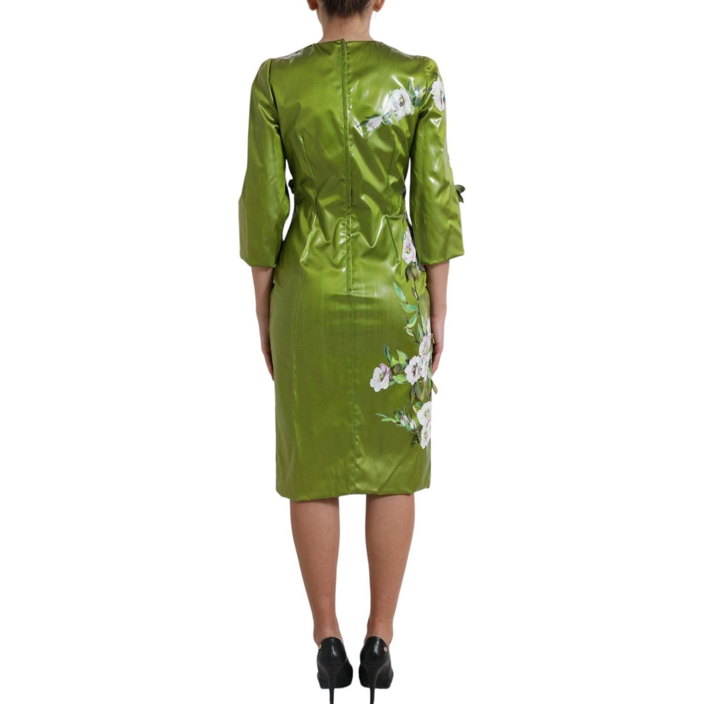 Dolce & Gabbana Green Floral Embellished Sheath Midi Dress DR28202-40