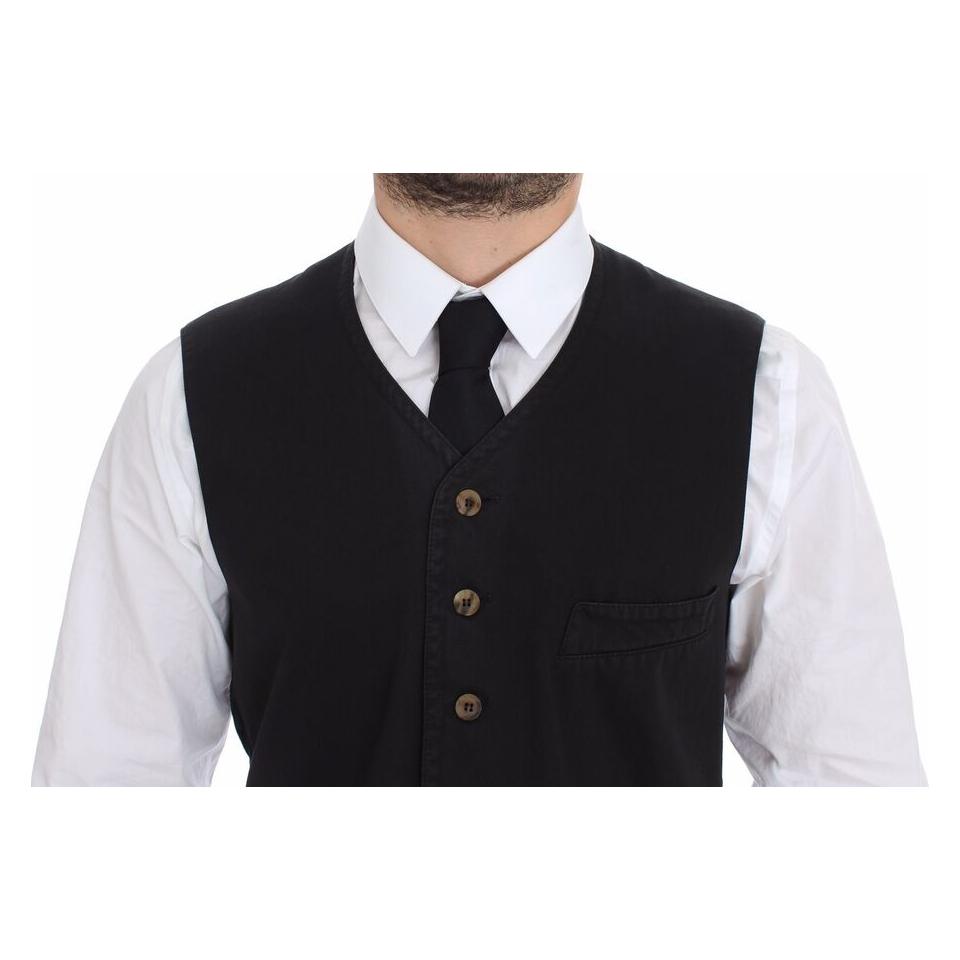 Dolce & Gabbana Black Cotton Viscose Dress Vest Blazer VES10076-4