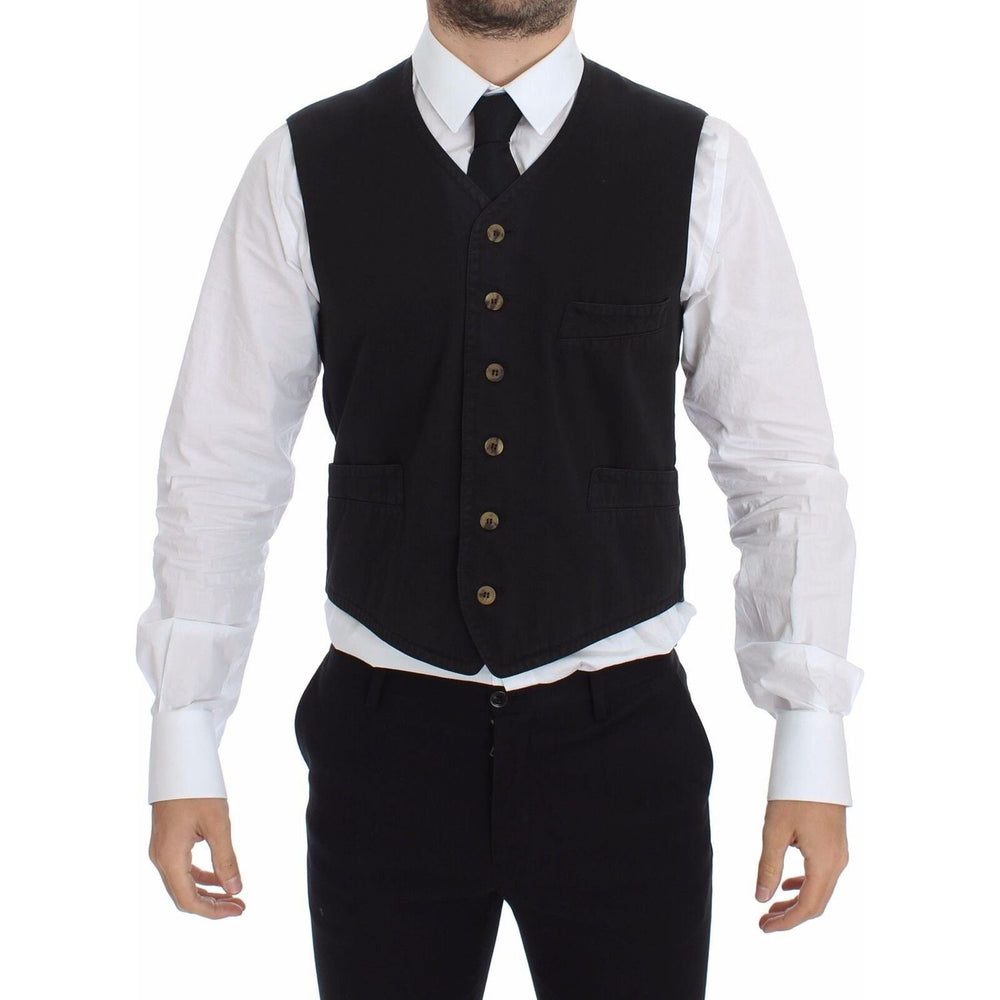 Dolce & Gabbana Black Cotton Viscose Dress Vest Blazer VES10076-4