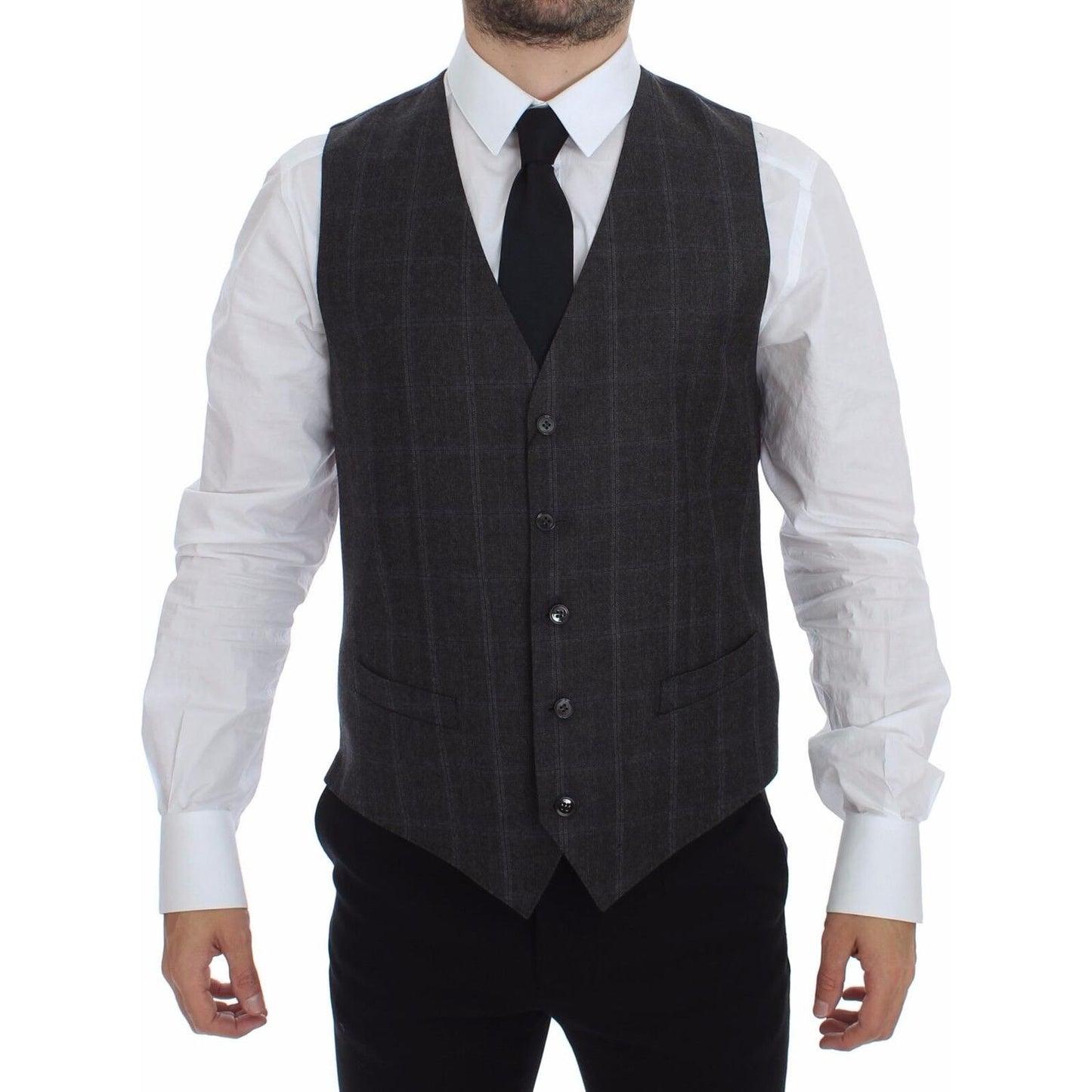 Dolce & Gabbana Brown Check Wool Single Breasted Vest GSS11956-1