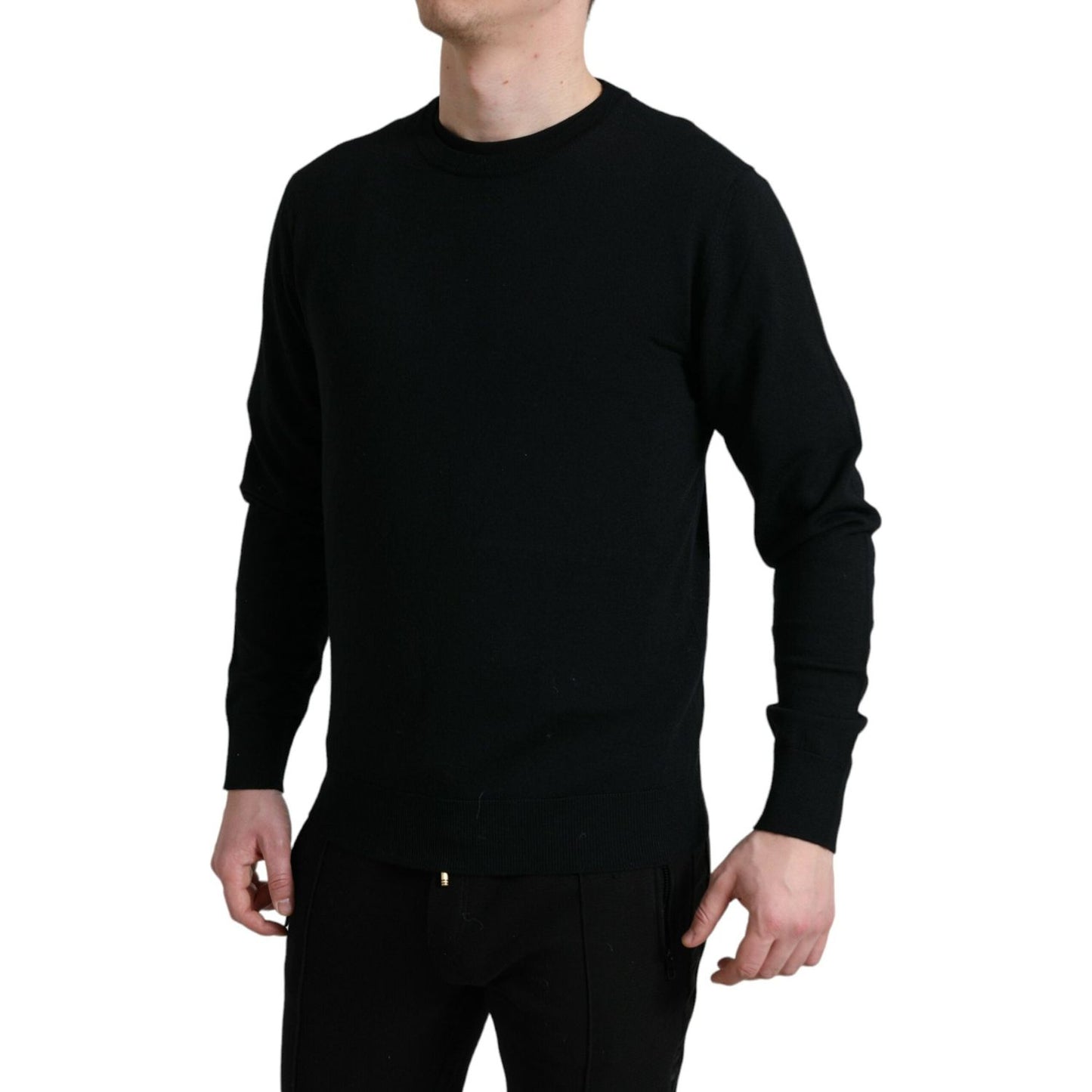 Dolce & Gabbana Black Wool Round Neck Pullover Sweater TSH84544-46