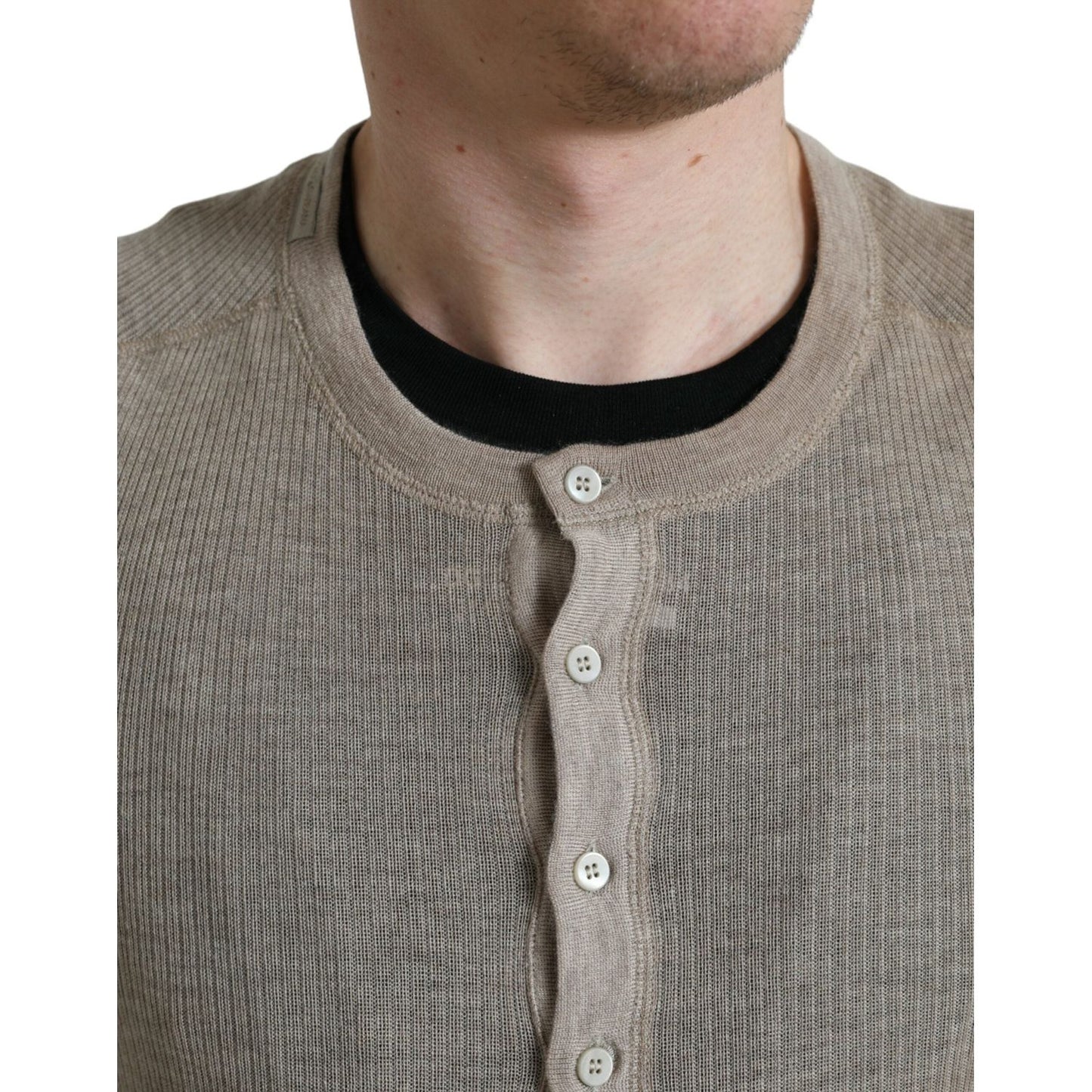 Dolce & Gabbana Henley Pullover Beige Cashmere Sweater TSH84643-46