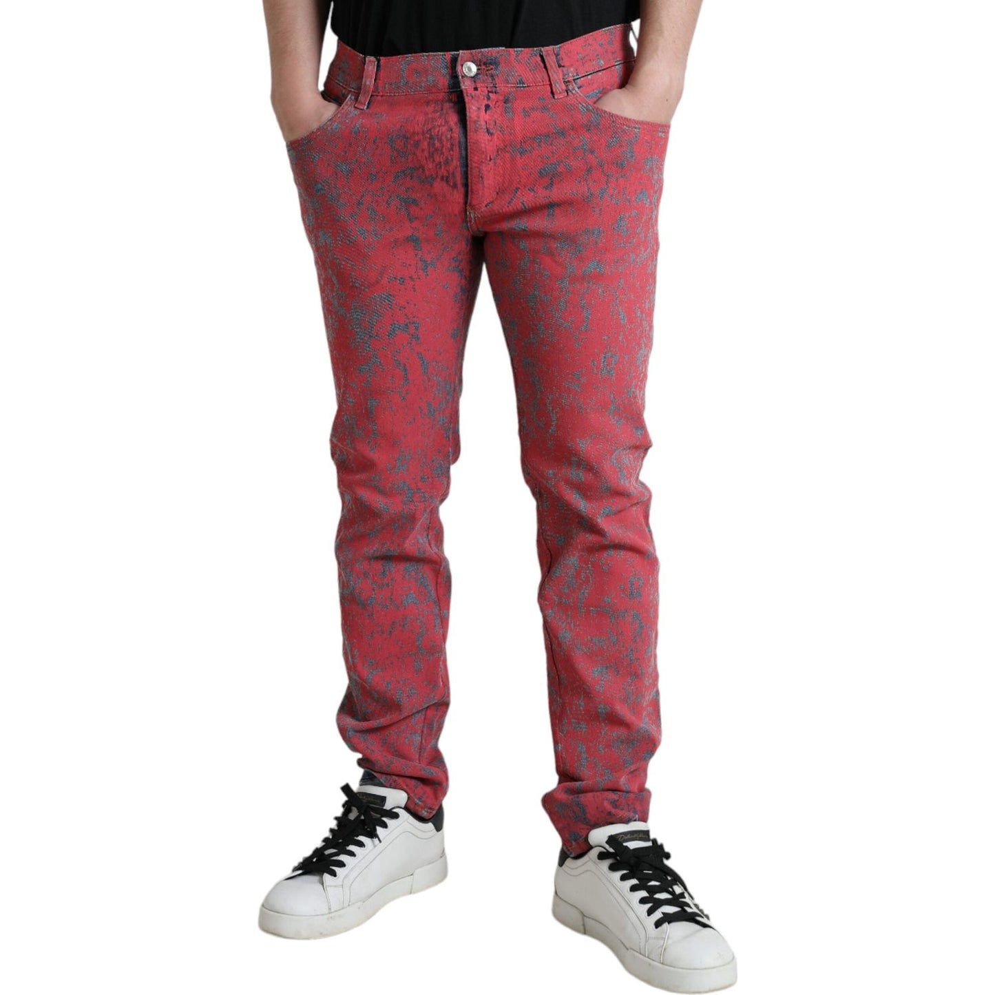 Dolce & Gabbana Red Cotton Dye Slim Fit Men Denim Jeans PAN75021-48