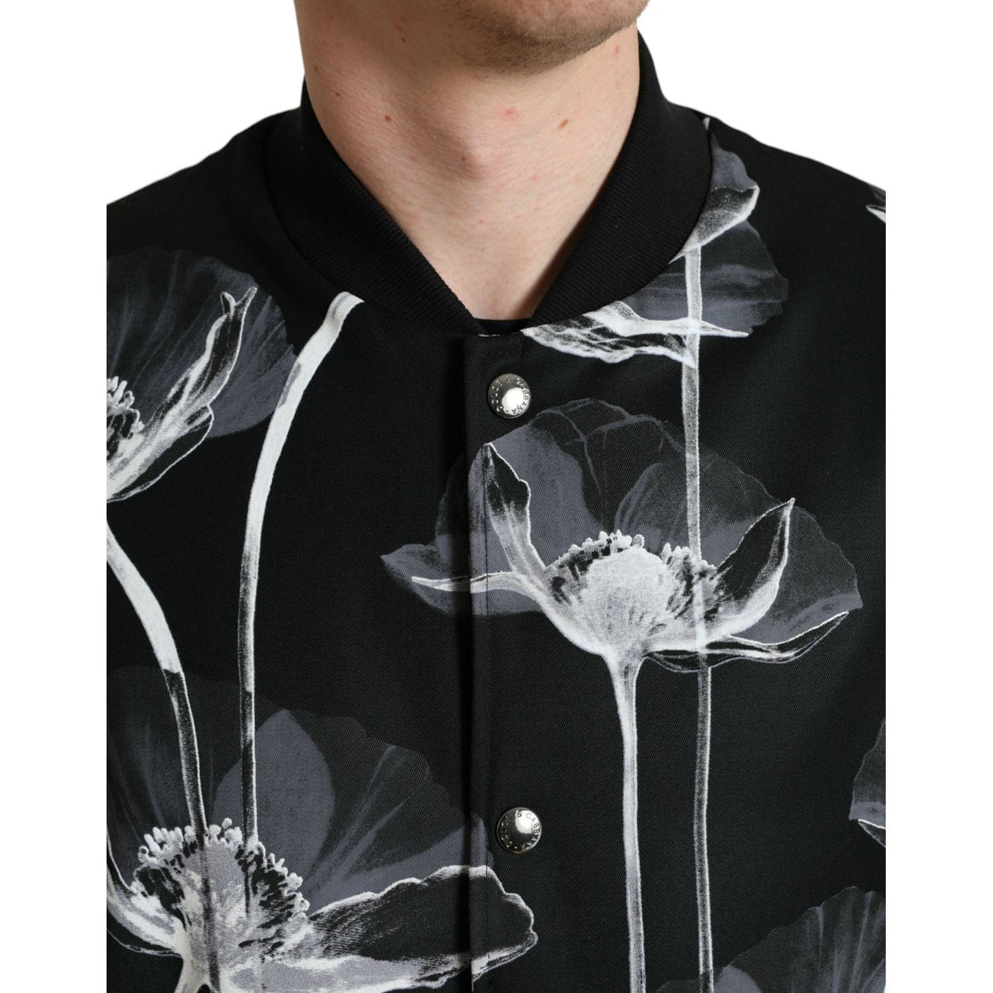 Dolce & Gabbana Black Floral Print Wool Button Down Bomber Jacket JKT3772-54