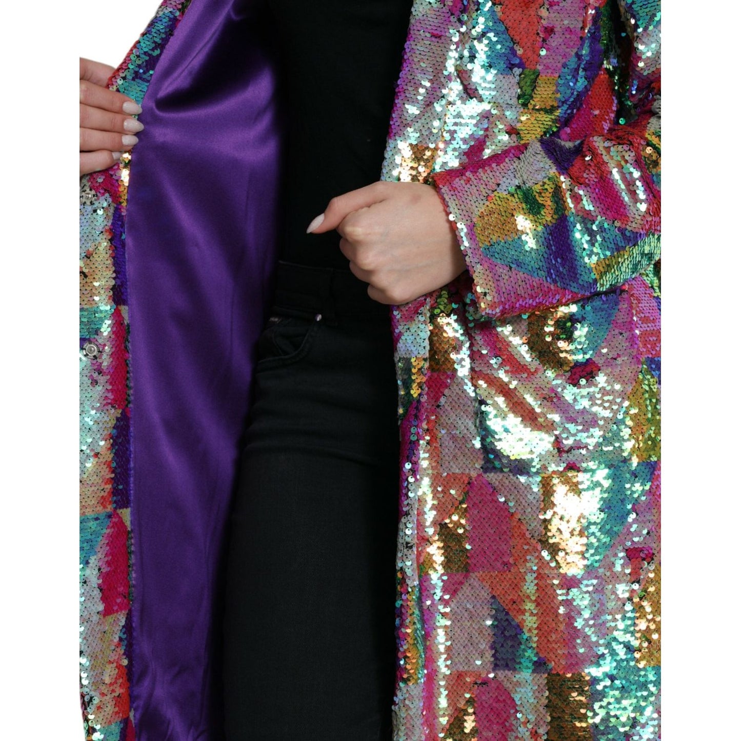 Dolce & Gabbana Multicolor Polyester Sequined Coat Jacket JKT3724-40