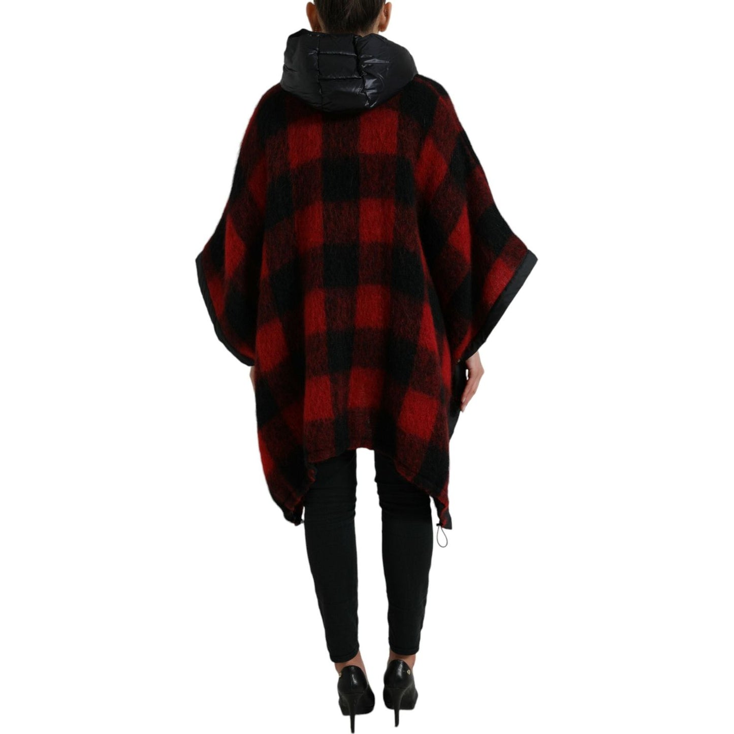 Dolce & Gabbana Black Red Buffalo Check Hooded Poncho Jacket JKT3726-40