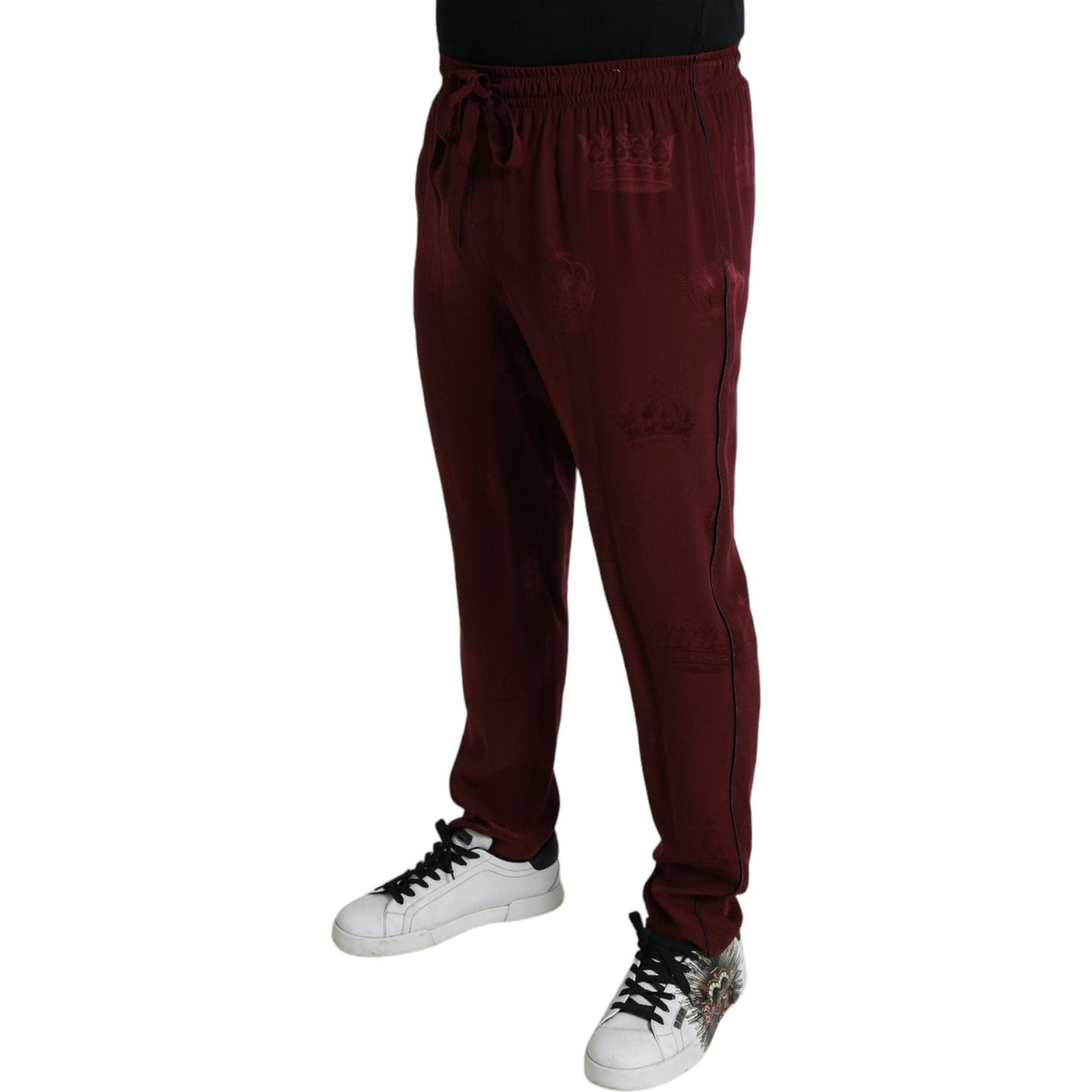 Dolce & Gabbana Maroon Crown Pattern Silk Pajama Pants PAN74880-46