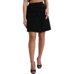 Dolce & Gabbana Black Wool Button High Waist Aline Mini Skirt SKI1942-40