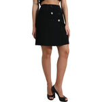 Dolce & Gabbana Black Wool Button High Waist Aline Mini Skirt SKI1942-40