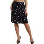 Dolce & Gabbana Black Rose High Waist A-line Knee Length Skirt SKI1947-40