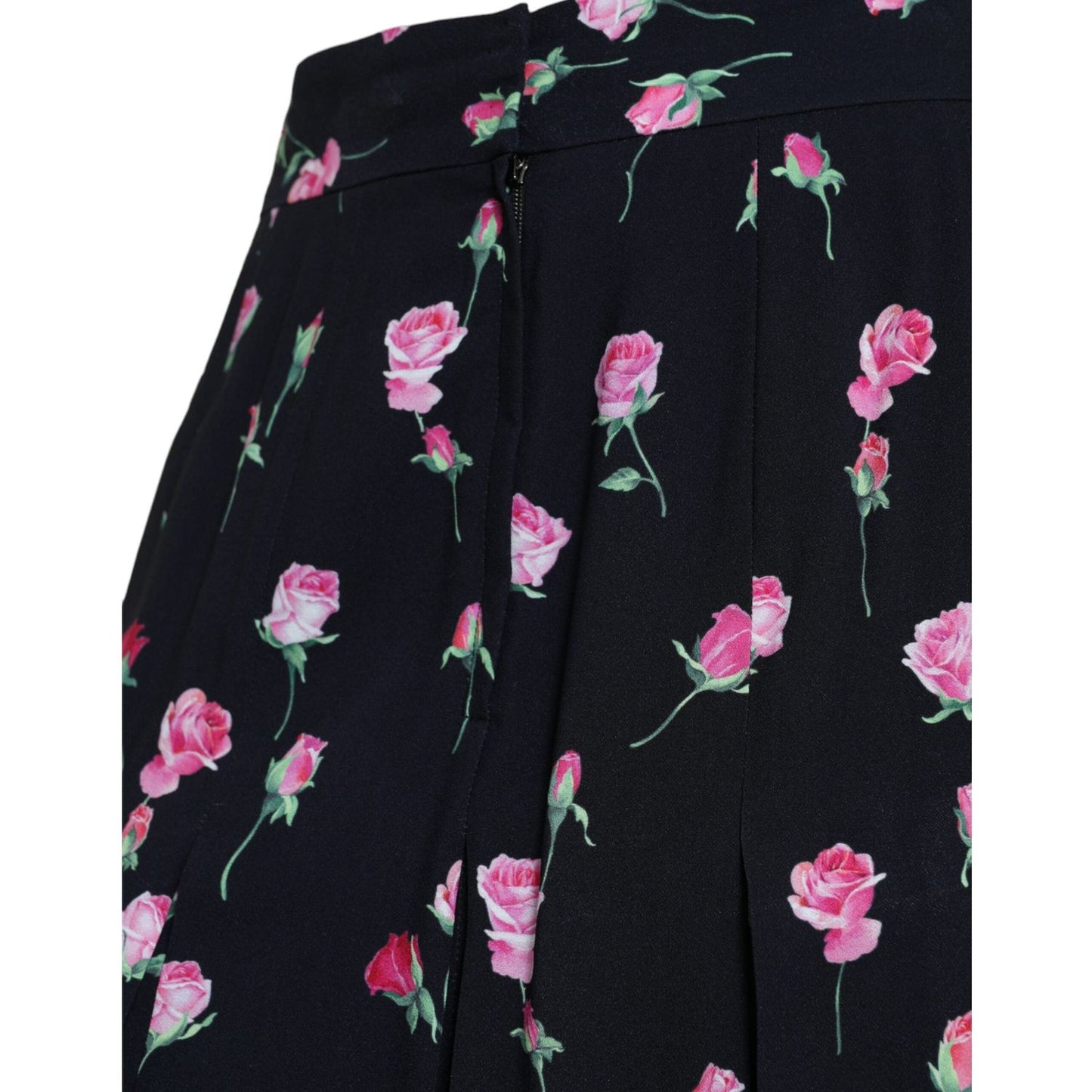 Dolce & Gabbana Black Rose High Waist A-line Knee Length Skirt SKI1947-40