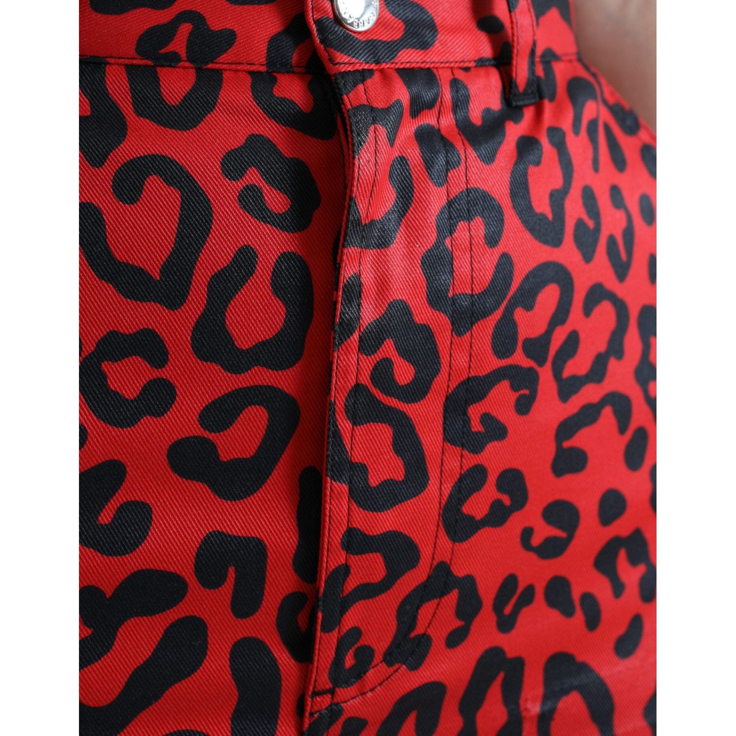 Dolce & Gabbana Red Leopard Print Cotton High Waist Mini Skirt SKI1969-40