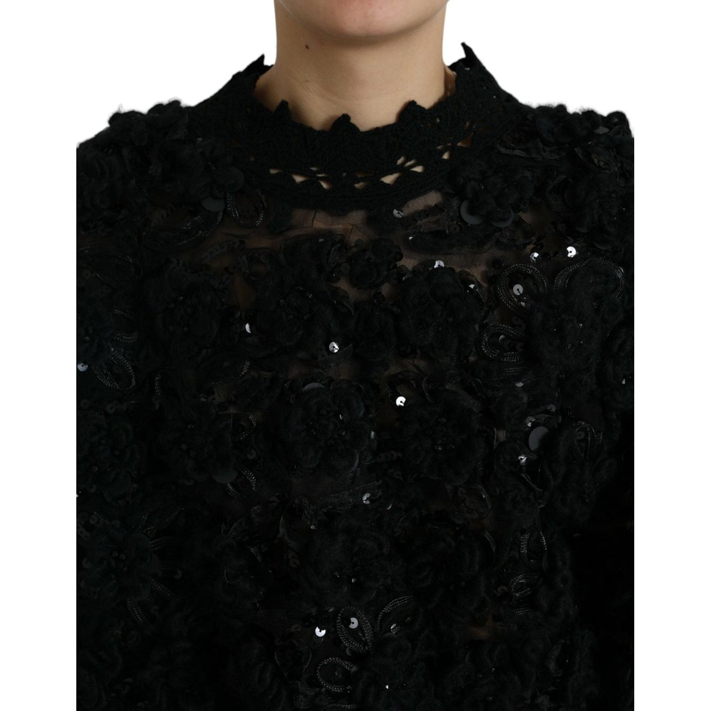 Dolce & Gabbana Black Sequined Embellished Pullover Sweater TSH84208-40