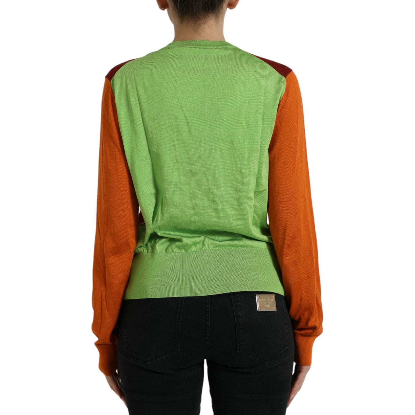 Dolce & Gabbana Multicolor Cardigan Color Block Silk Crewneck Sweater TSH84215-50