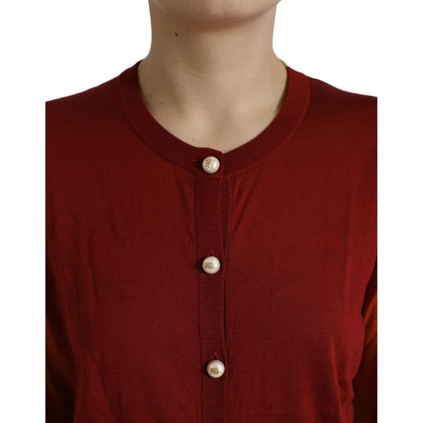 Dolce & Gabbana Multicolor Cardigan Color Block Silk Crewneck Sweater TSH84215-50
