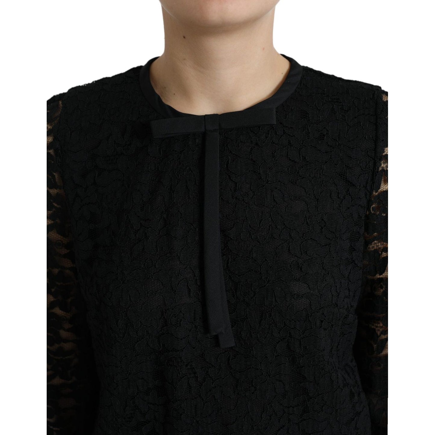 Dolce & Gabbana Black STAFF Blouse Floral Lace Nylon Top TSH84236-42
