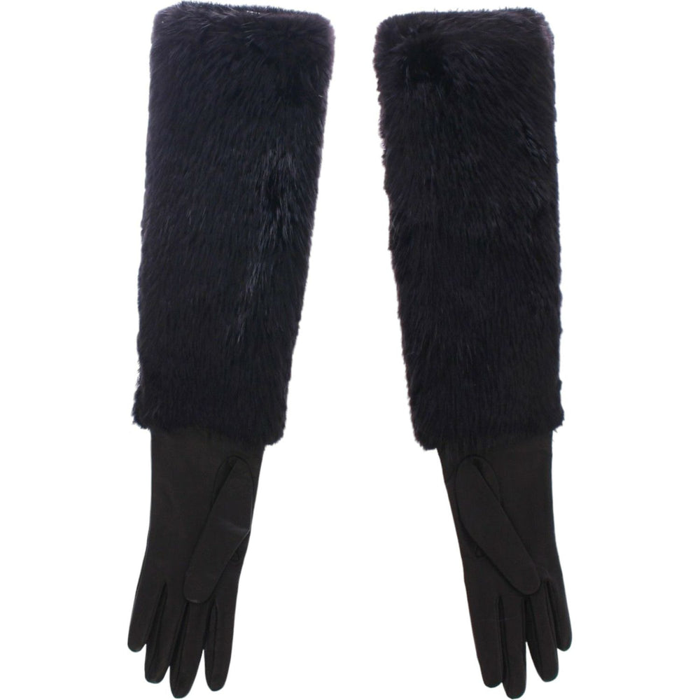 Dolce & Gabbana Black Beaver Fur Lambskin Leather Elbow Gloves MOM11432-1