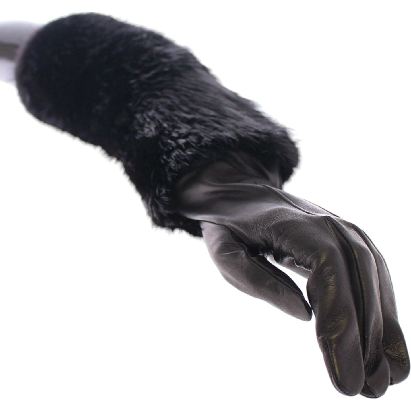 Dolce & Gabbana Black Beaver Fur Lambskin Leather Elbow Gloves MOM11432-1