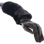 Dolce & Gabbana Black Beaver Fur Lambskin Leather Elbow Gloves MOM11432-1